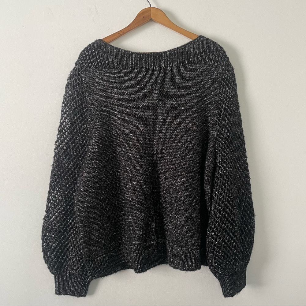 NWT New Tommy Bahama Black Metallic Shimmer Balloon Sleeve Knit Sweater - Picture 2 of 4